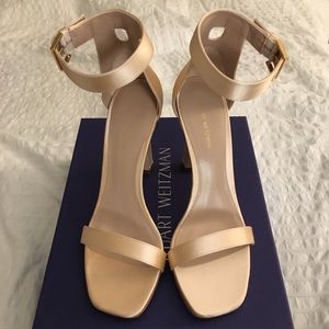 New Stuart Weitzman Square Nudist Blush Silk Satin